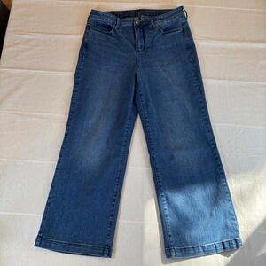 NYDJ Wide Leg Flare Jeans in Medium Blue Denim